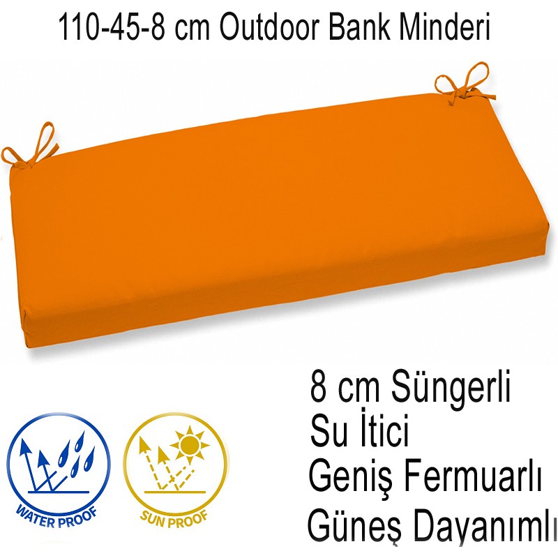İç ve Dış Mekan Su İtici Güneş Dayanımlı Bank Minderi 110-45-8 cm Turuncu