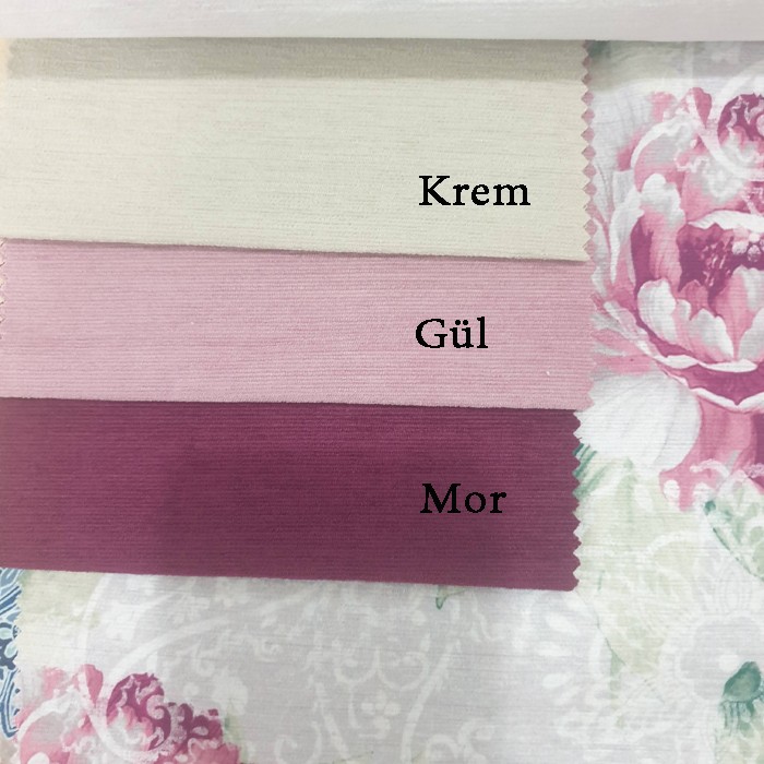 Şönilli Çiçekli Pembe Gül Mor Krem Döşemelik Minderlik Kumaş