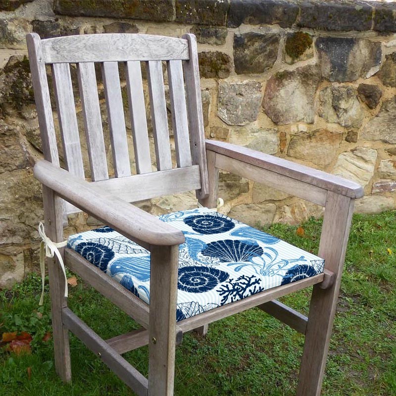 Marin Desenli Sandalye Minderi 42-42-5 cm Süngerli, Fermurlı ve Bağcıklı