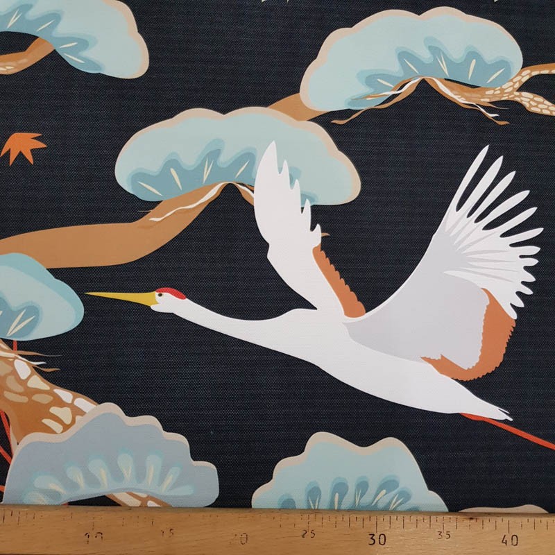 Japon Turna Kuşu Desenli Döşemelik Kumaş