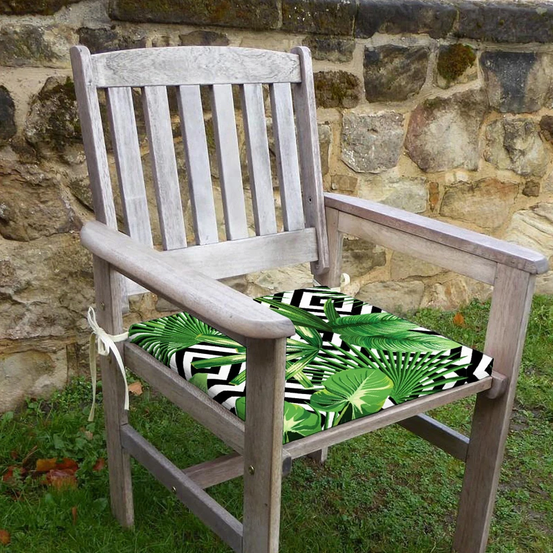 Tropikal Desenli Sandalye Minderi 42-42-5 cm Süngerli, Fermurlı ve Bağcıklı