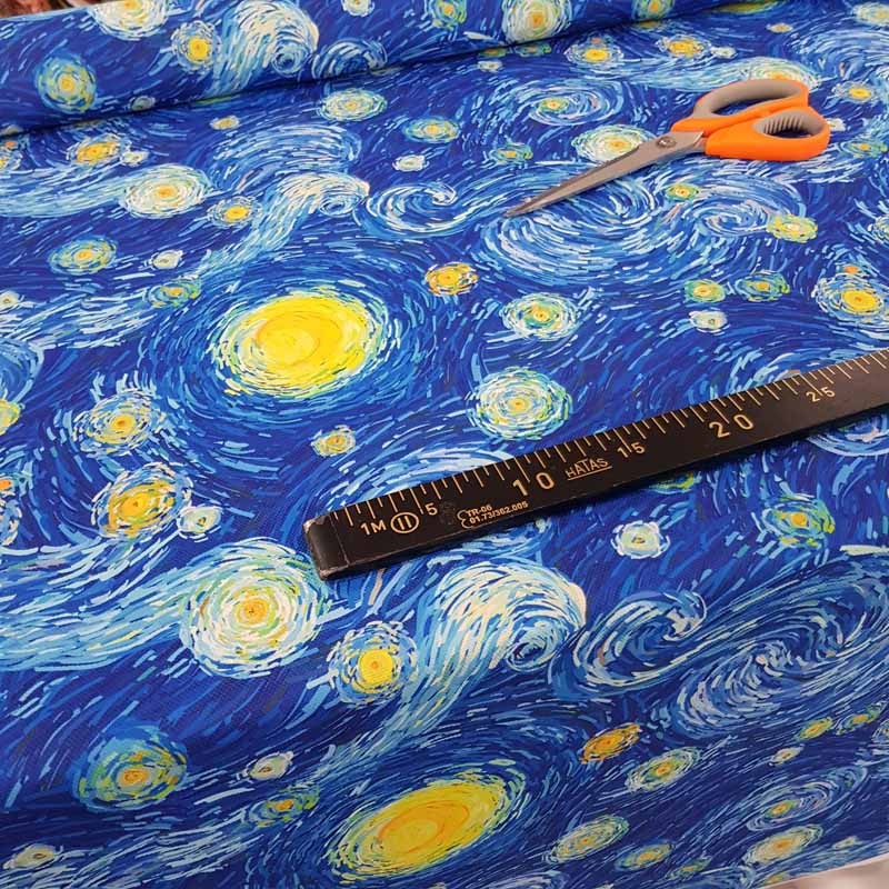 Van Gogh Yıldızlı Gece Desenli Fon Perde -Fiyat 1 Kanat İçin Geçerlidir