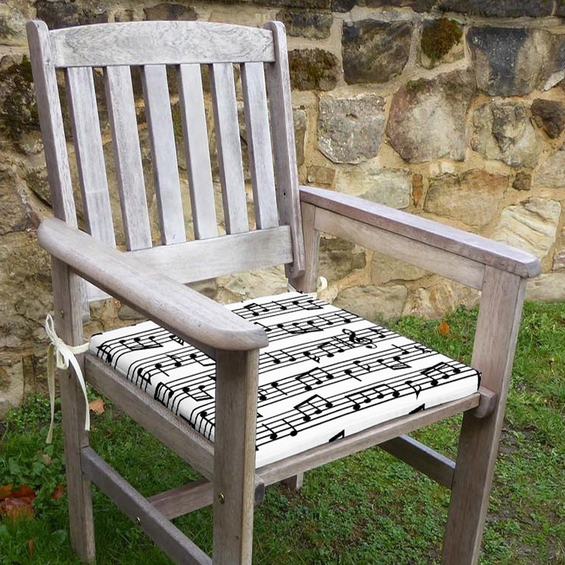 Nota Desenli Sandalye Minderi 42-42-5 cm Süngerli, Fermurlı ve Bağcıklı