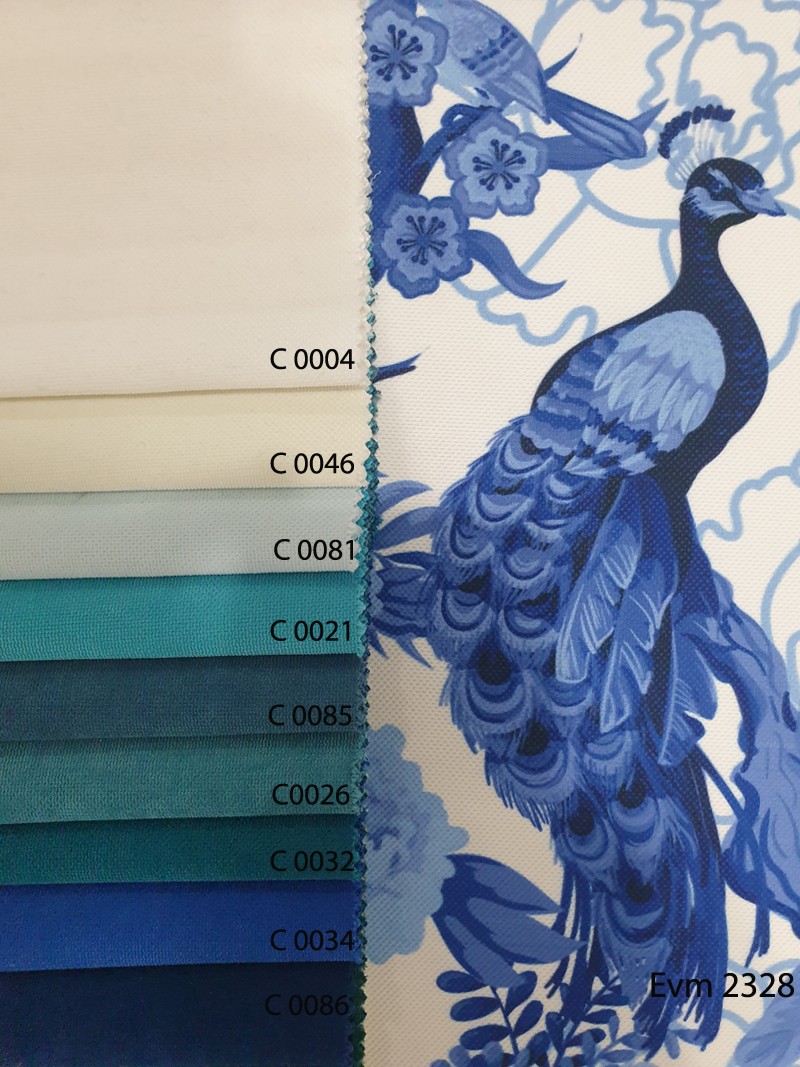 Mavi Porselen Kuş Temalı Kumaş