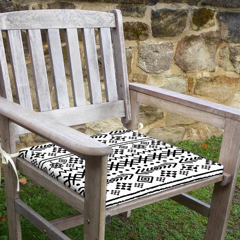 Aztek Desenli Sandalye Minderi 42-42-5 cm Süngerli, Fermurlı ve Bağcıklı