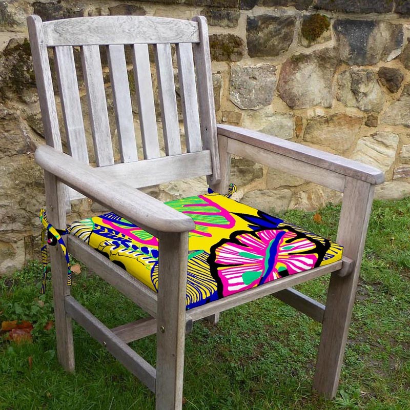 Renkli Yaprak Desenli Sandalye Minderi 42-42-5 cm Süngerli, Fermurlı ve Bağcıklı