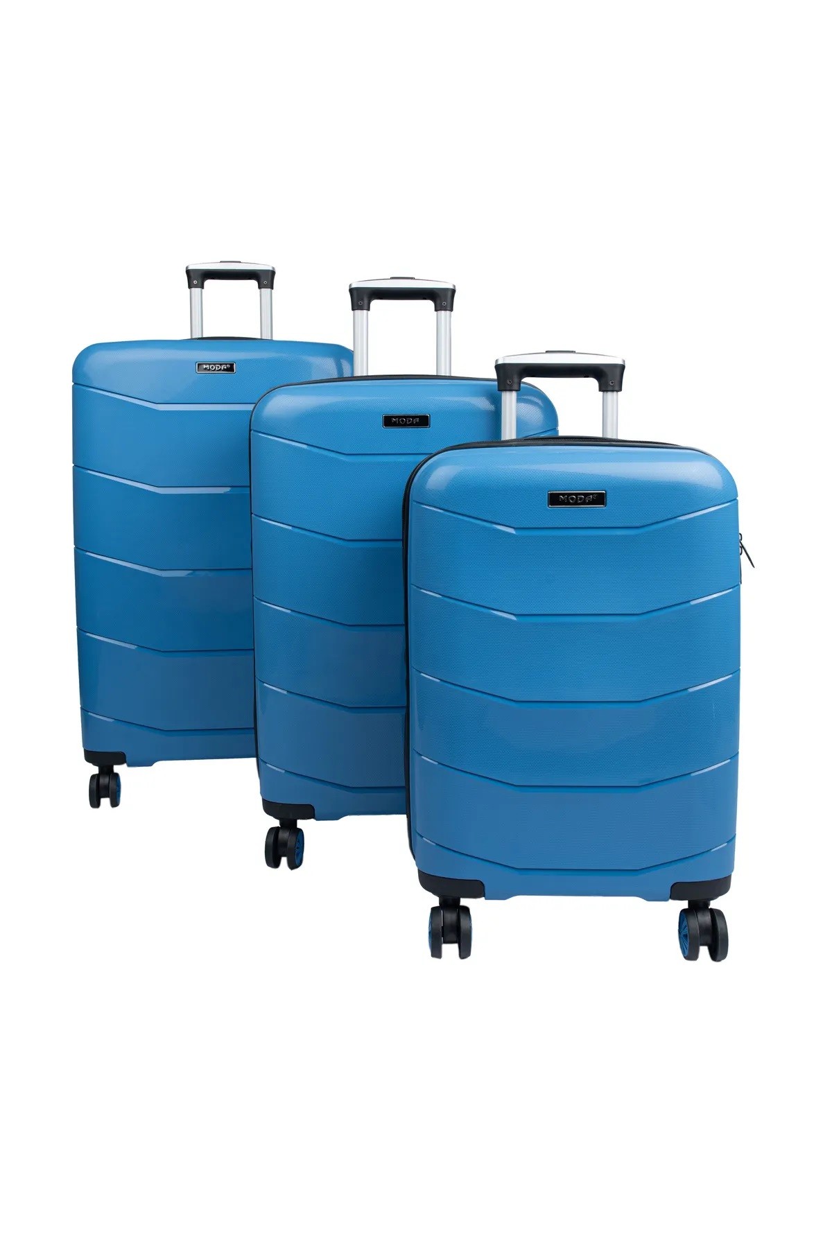 BROWE PP Plastik, Kırılmaz 3'lü Set Çekçekli Seyahat Valizi - Mavi