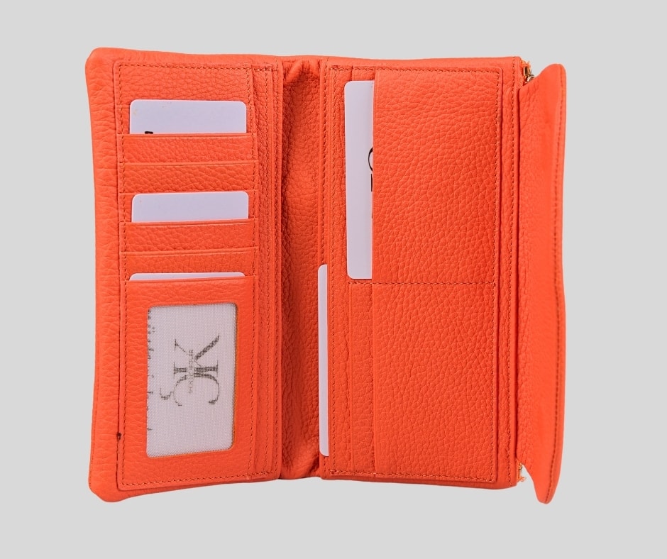 PETRA Hakiki Deri, Turuncu Kartlıklı Uzun Kadın Cüzdan