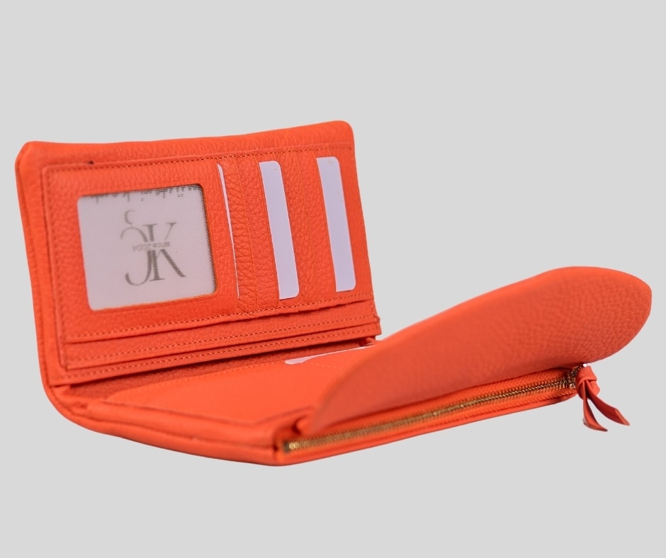 PETRA Hakiki Deri, Turuncu Kartlıklı Uzun Kadın Cüzdan