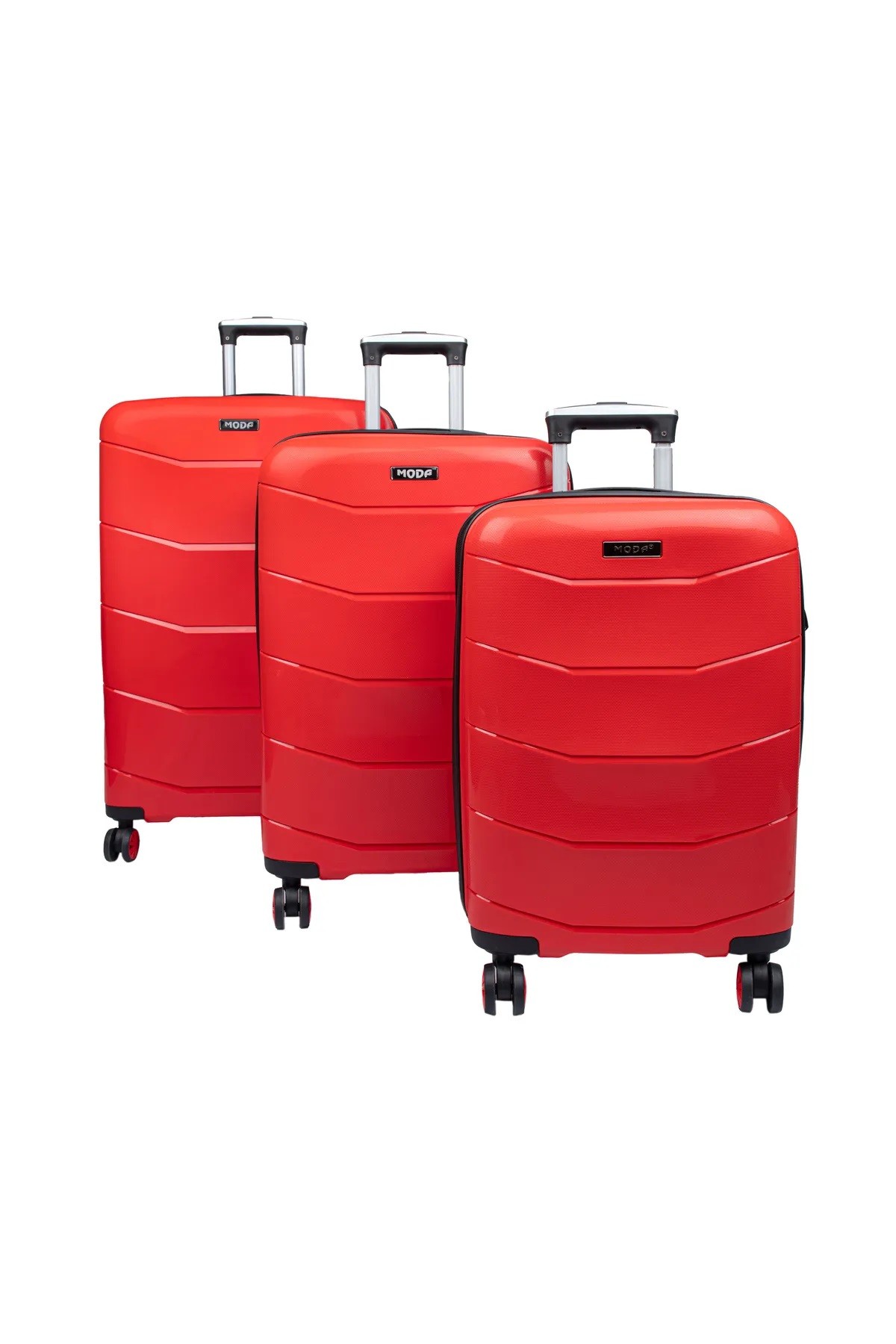 BROWE PP Plastik, Kırılmaz 3'lü Set Çekçekli Seyahat Valizi - Kırmızı