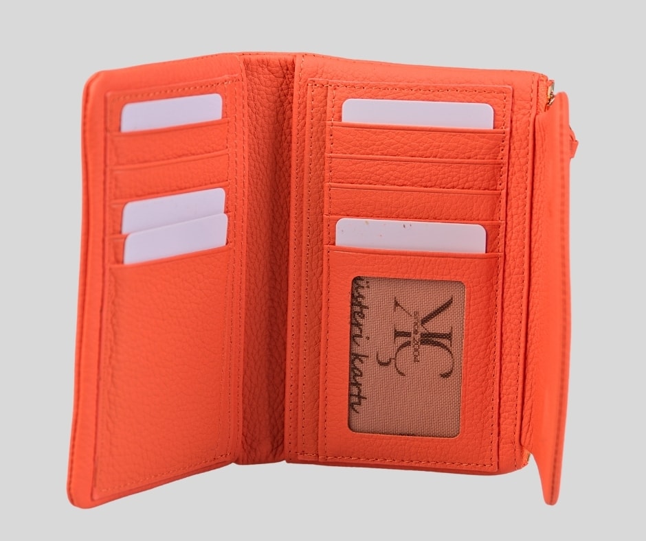 PETRA Hakiki Deri, Turuncu Kartlıklı Kısa Kadın Cüzdan