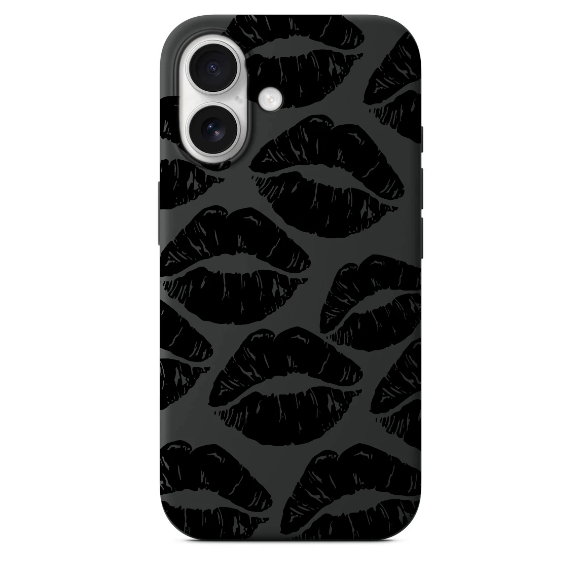 iPhone 16 Plus ile Uyumlu Kadife İç Dokulu Premium Lansman Telefon Kılıfı - Siyah Dudak