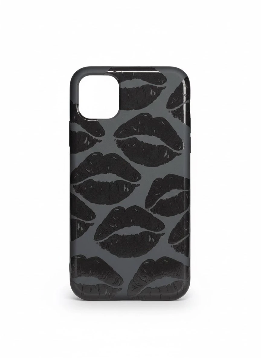 iPhone 11 ile Uyumlu Kadife İç Dokulu Premium Lansman Telefon Kılıfı - Siyah Dudak