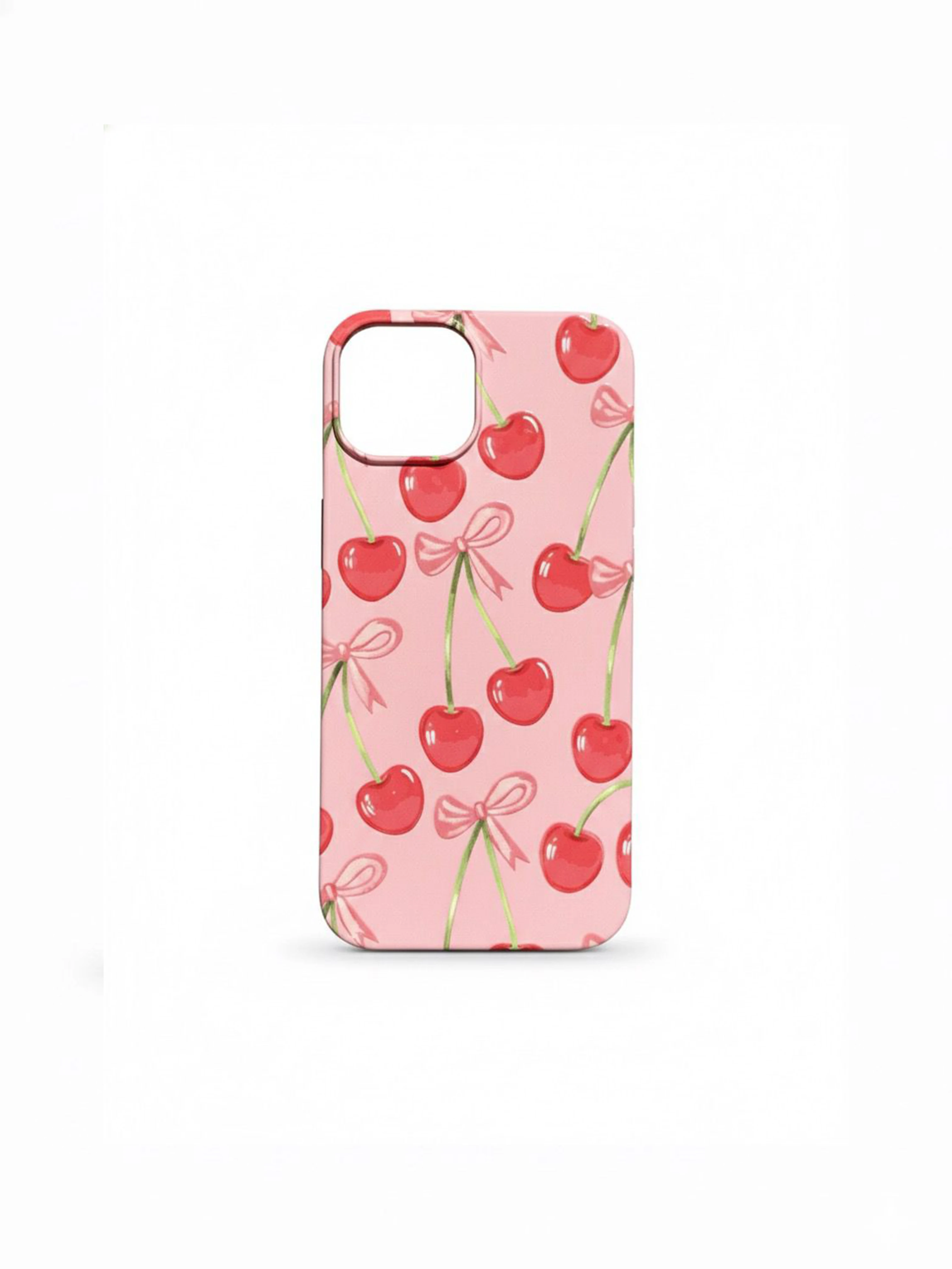 iPhone 13 / 14 ile Uyumlu Kadife İç Dokulu Premium Lansman Telefon Kılıfı - Şeker Kirazlar