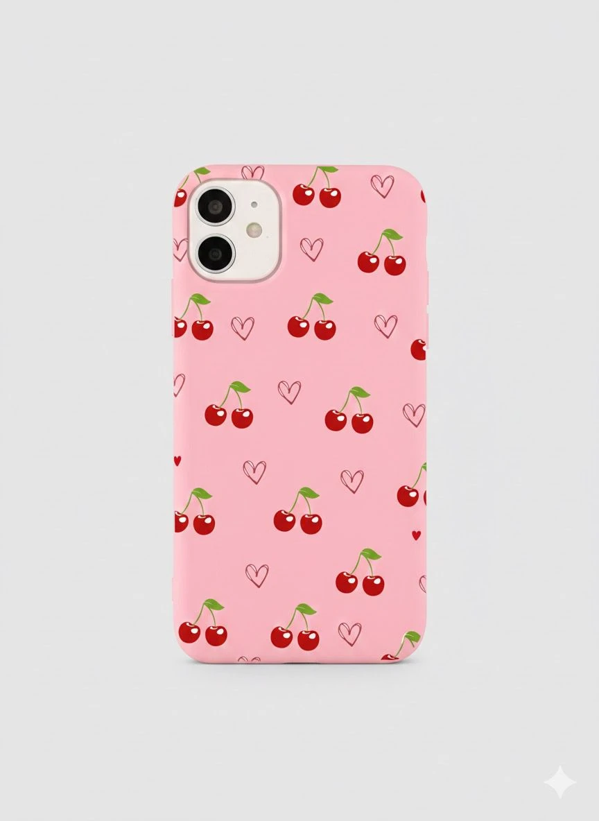 iPhone 11 ile Uyumlu Kadife İç Dokulu Premium Lansman Telefon Kılıfı - Şeker Kalp Kiraz