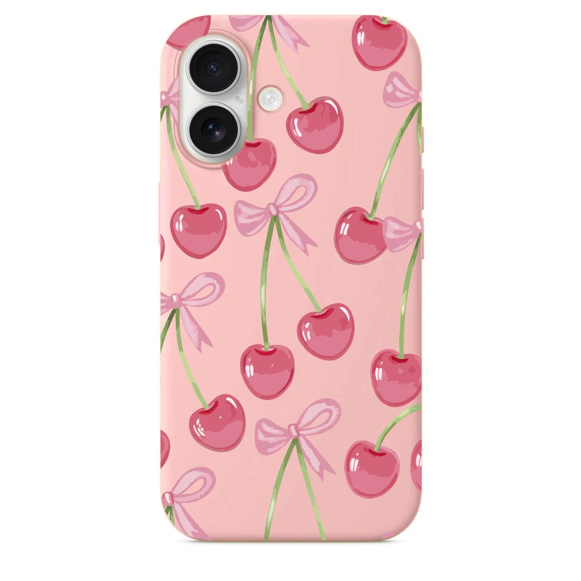 iPhone 16 Plus ile Uyumlu Kadife İç Dokulu Premium Lansman Telefon Kılıfı - Şeker Kirazlar