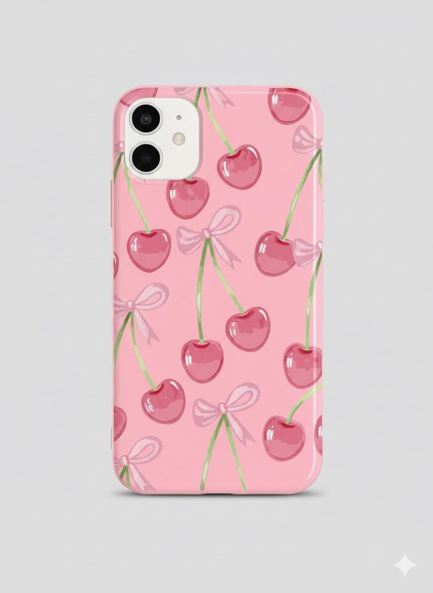 iPhone 11 ile Uyumlu Kadife İç Dokulu Premium Lansman Telefon Kılıfı - Şeker Kirazlar