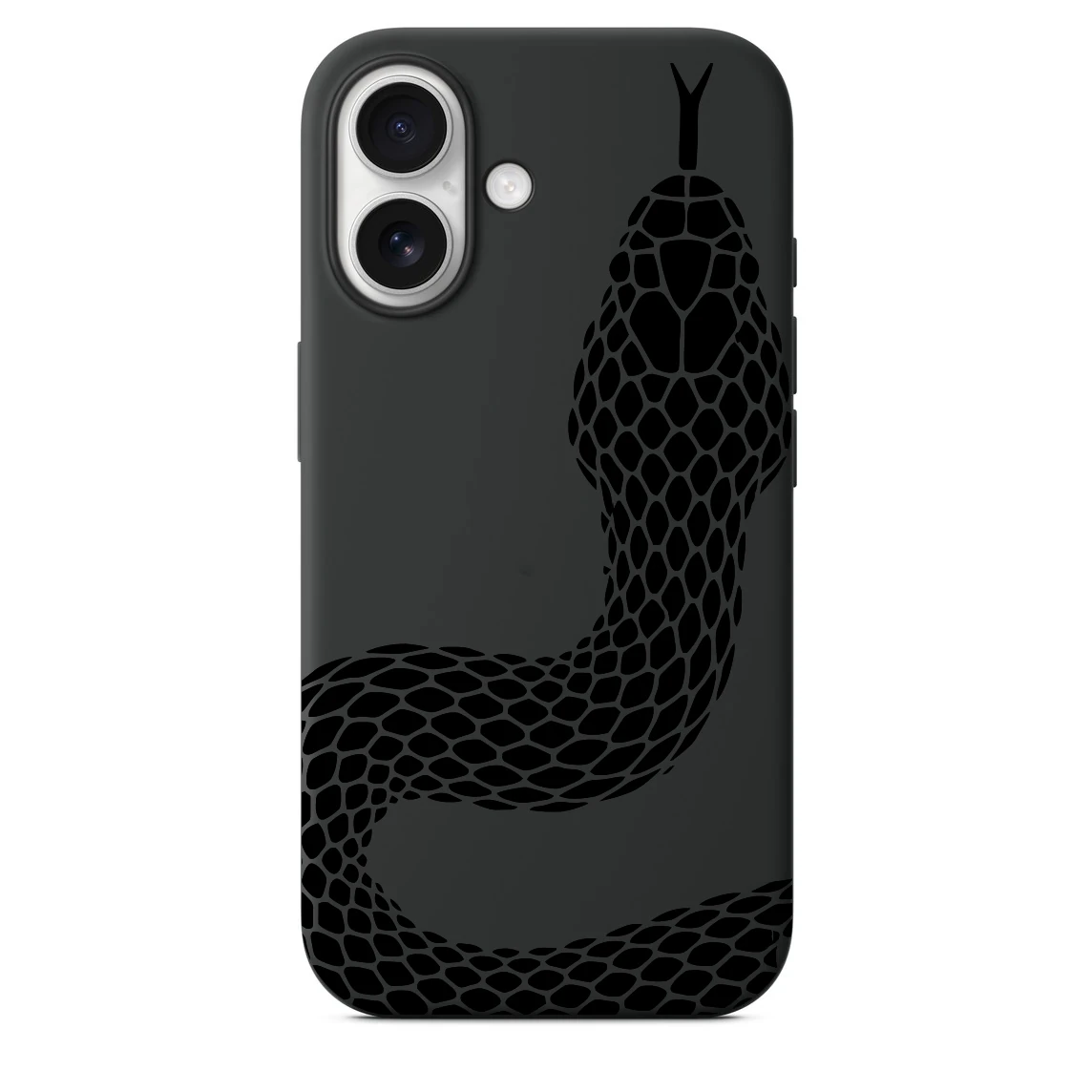 iPhone 16 Plus ile Uyumlu Kadife İç Dokulu Premium Lansman Telefon Kılıfı - Siyah Yılan