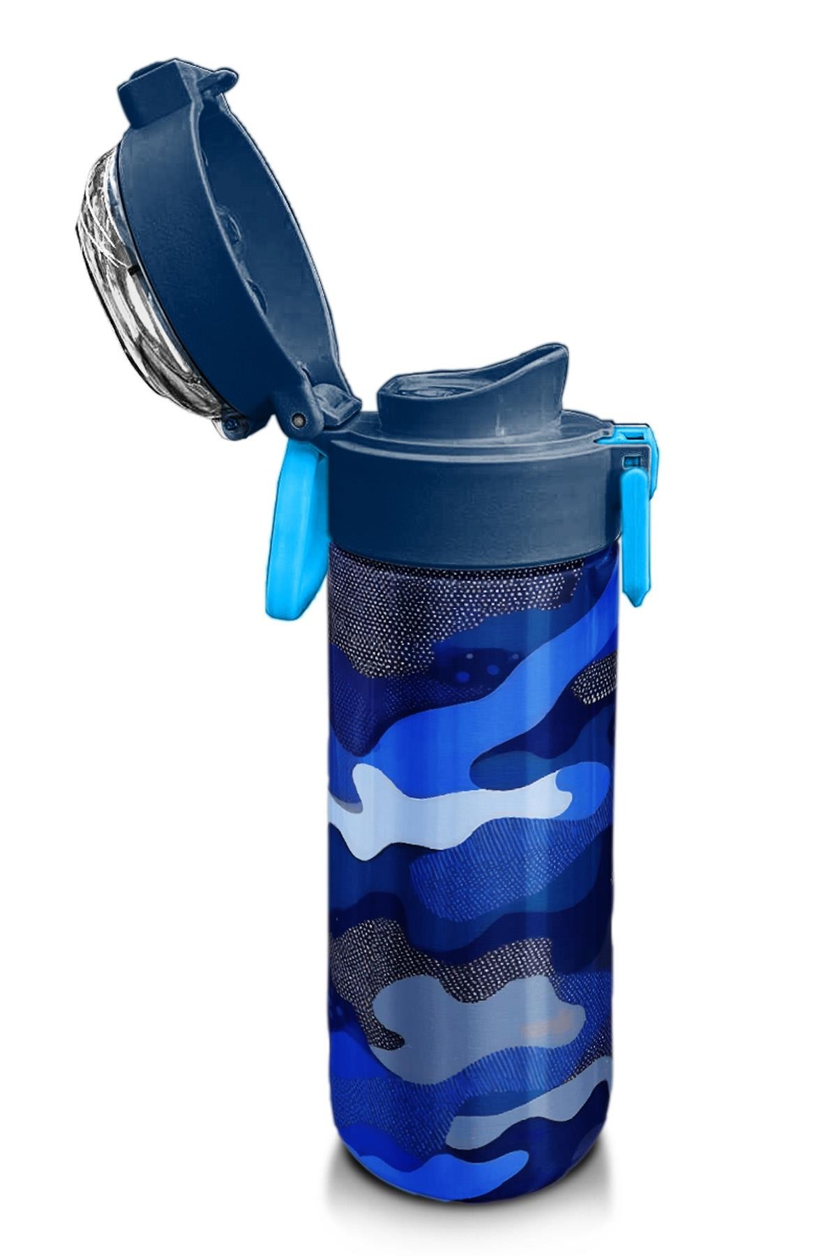 Coral High Kids Lacivert Saks Kamuflaj Desenli Pipetli ve Direkt İçim Çelik Termos 500 ml 31889
