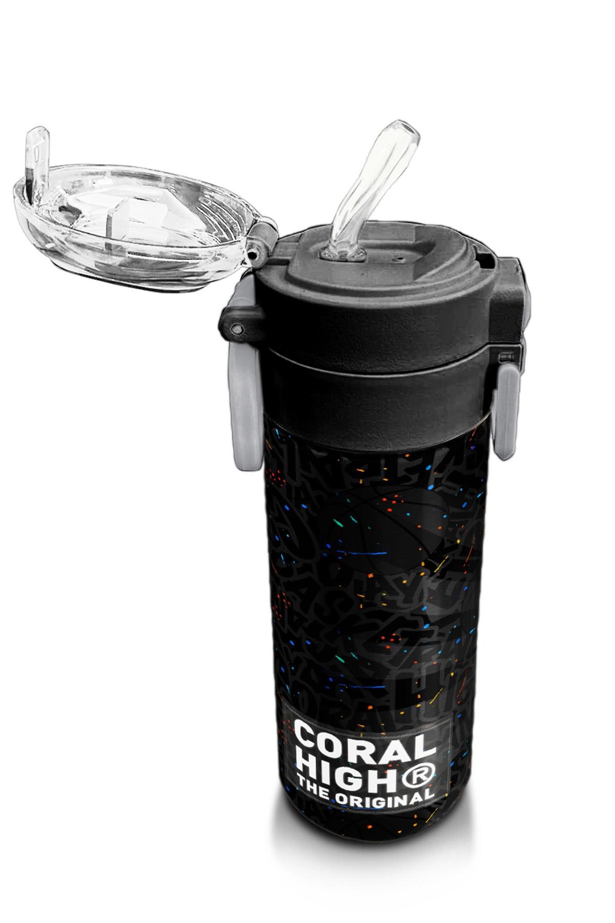 Coral High Kids Gri Basketbol Desenli Pipetli ve Direkt İçim Çelik Termos 500 ml 31856