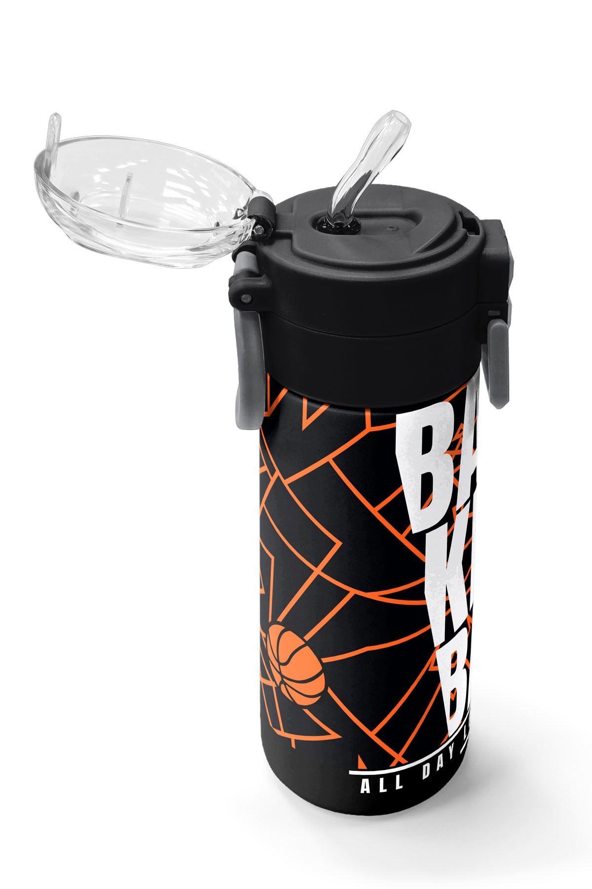 Coral High Kids Siyah Basketbol Desenli Pipetli ve Direkt İçim Çelik Termos 500 ml 31852