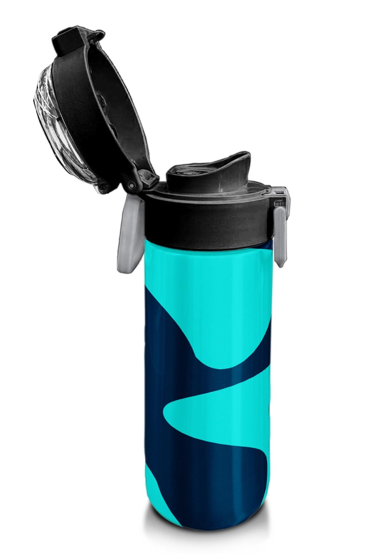 Coral High Kids Lacivert Turkuaz Desenli Pipetli ve Direkt İçim Çelik Termos 500 ml 31886