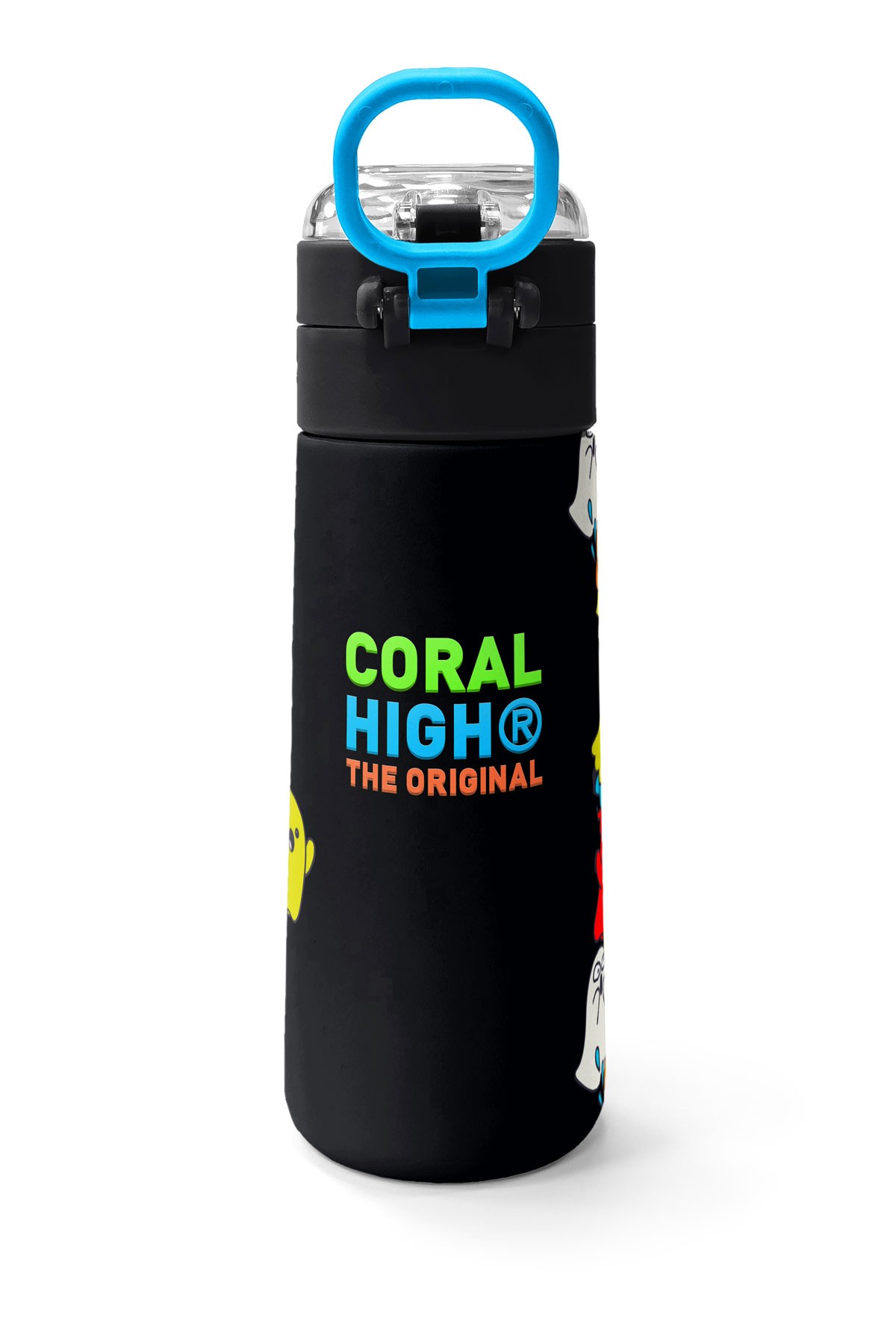 Coral High Kids Siyah Karikatür Çizgili Desenli Pipetli ve Direkt İçim Çelik Termos 500 ml 31990