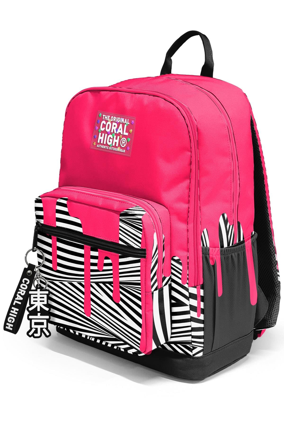 Coral High Pembe Siyah Beyaz Desenli Okul Sırt Çantası 23678