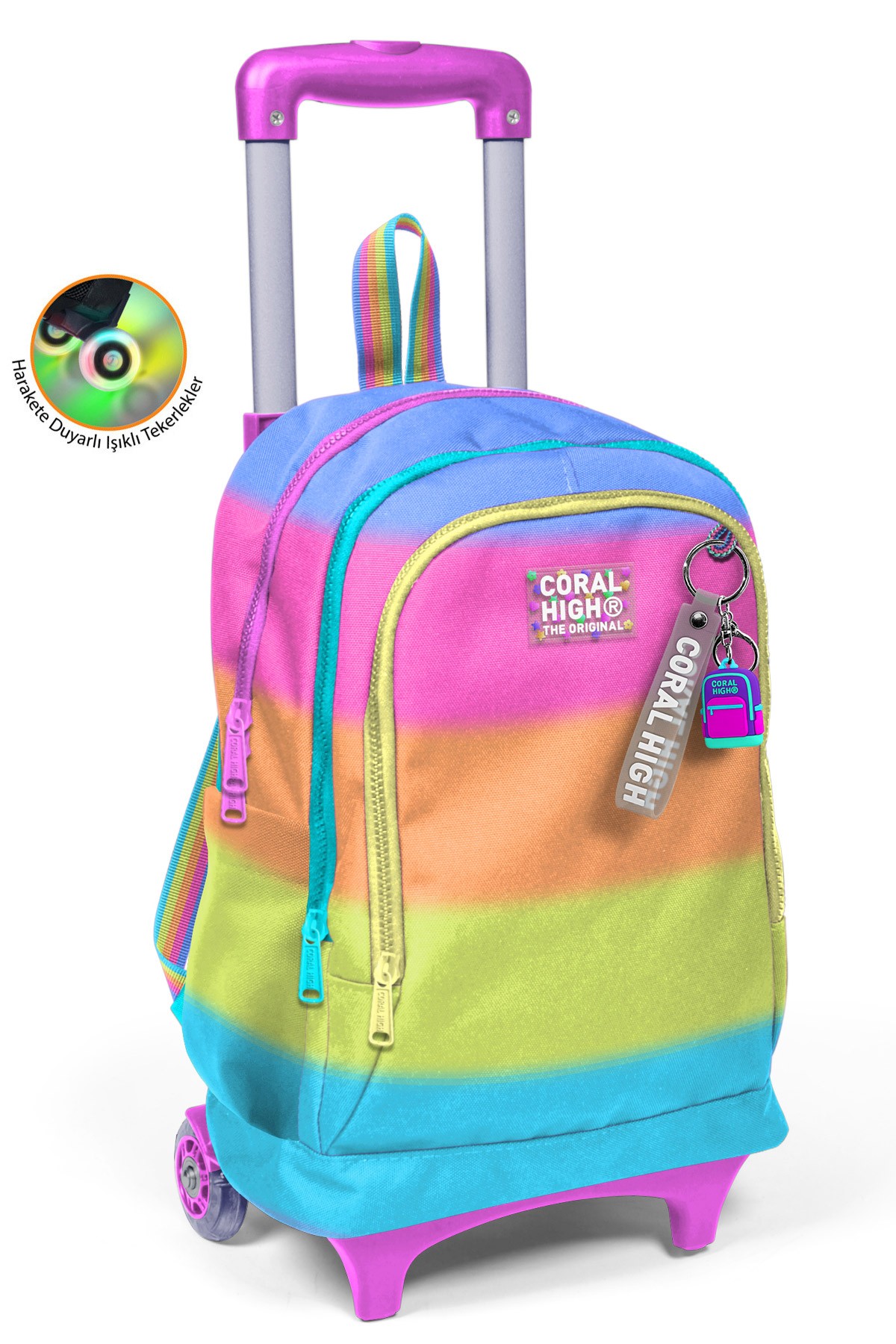 Coral High Kids Renkli Çizgili Üç Bölmeli Çekçekli Okul Sırt Çantası 23970