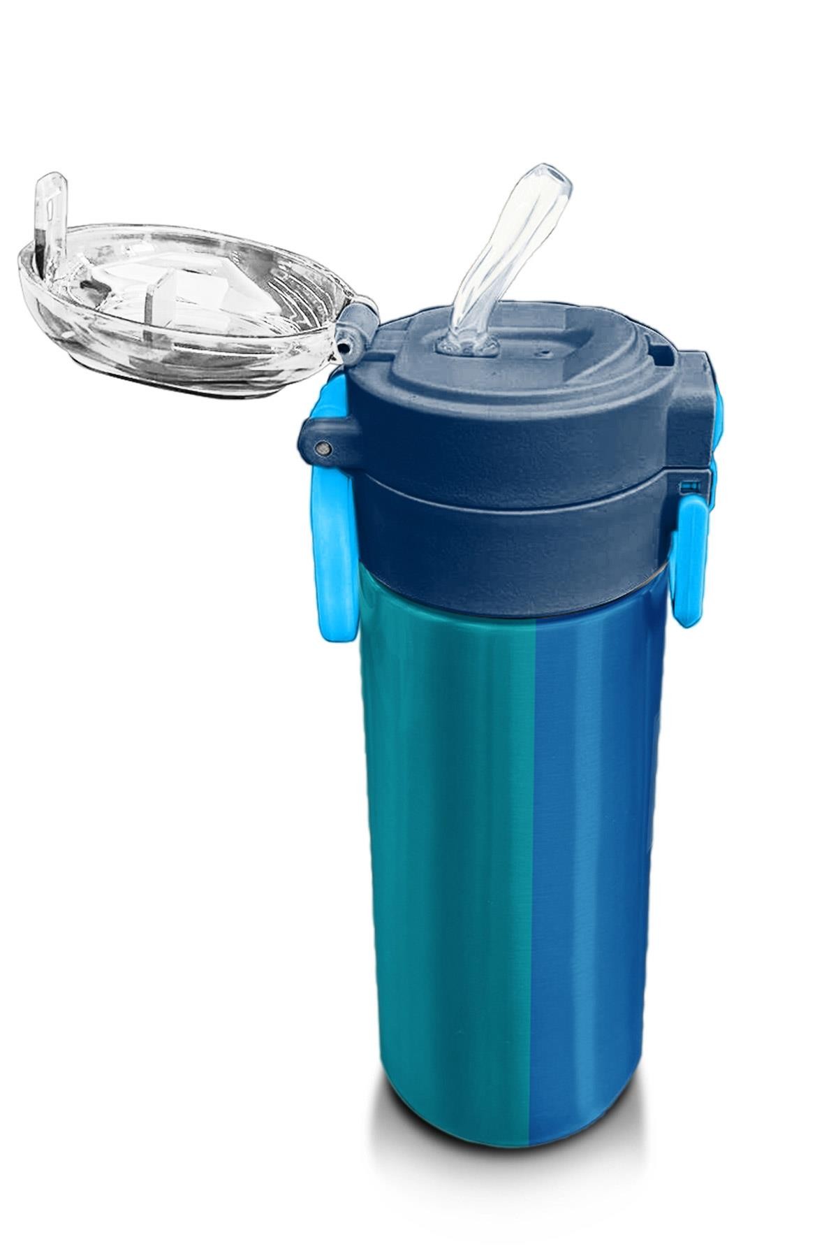 Coral High Kids Renkli Çizgili Desenli Pipetli ve Direkt İçim Çelik Termos 500 ml 31879