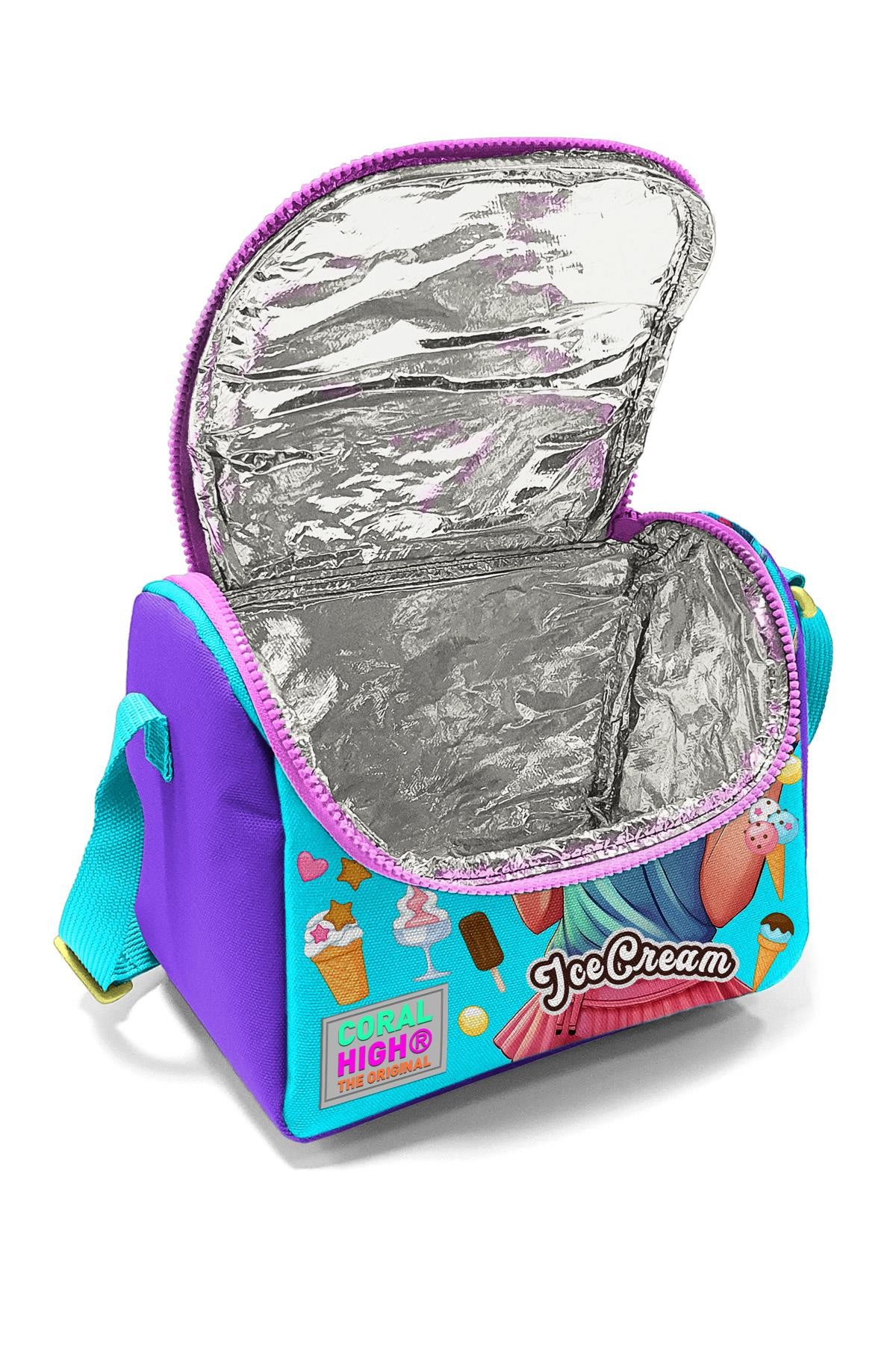 Coral High Kids Lila Turkuaz Dondurma ve Anime Desenli Thermo Beslenme Çantası 11789