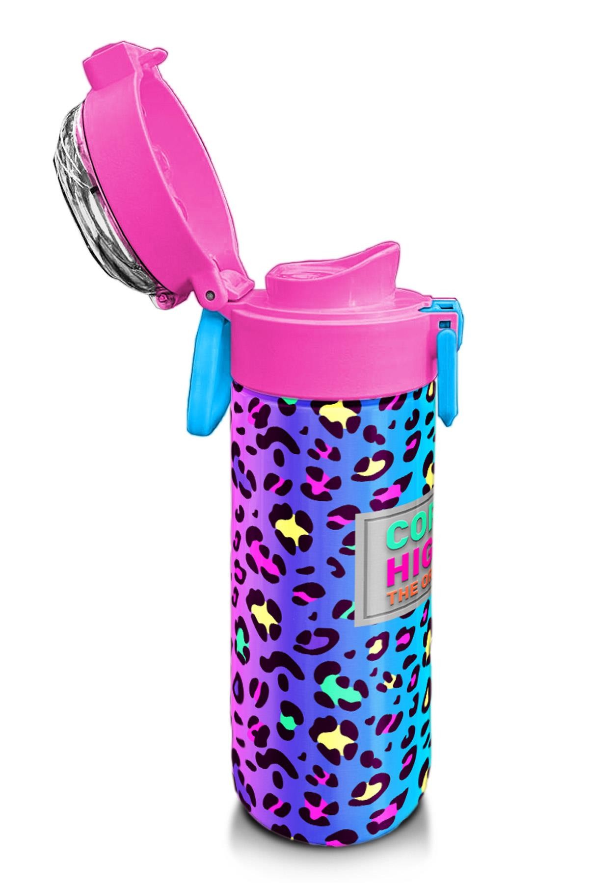 Coral High Kids Renkli Leopar Desenli Pipetli ve Direk İçimli Paslanmaz Çelik Termos 500 ML 31985