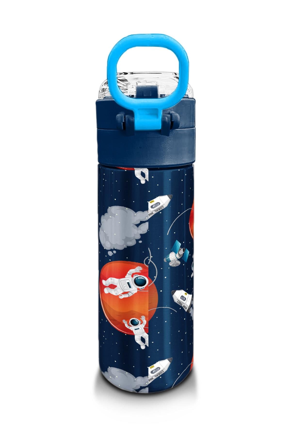 Coral High Kids Lacivert Mavi Astronot Desenli Pipetli ve Direkt İçim Çelik Termos 500 ml 31999