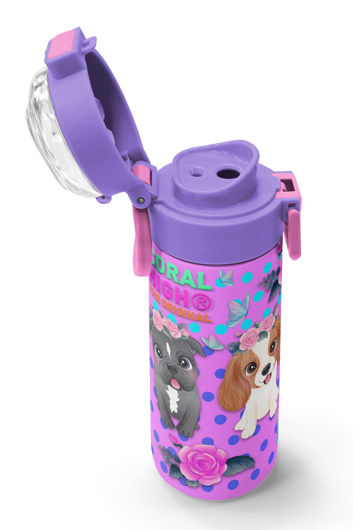 Coral High Kids Pembe Köpek Desenli Pipetli ve Direkt İçim Çelik Termos 500 ml 31951