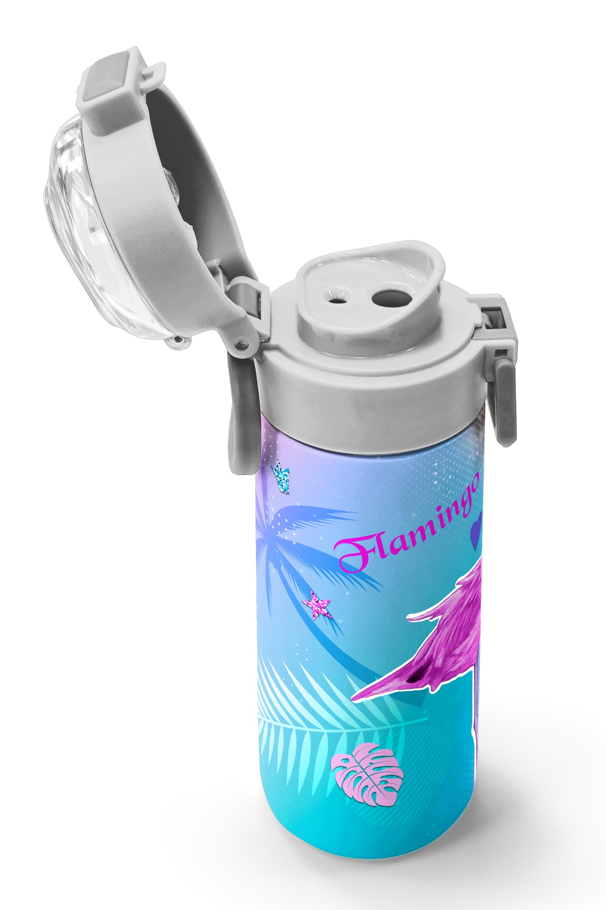 Coral High Kids Lavanta Pembe Flamingo Desenli Pipetli ve Direkt İçim Çelik Termos 500 ml 31921