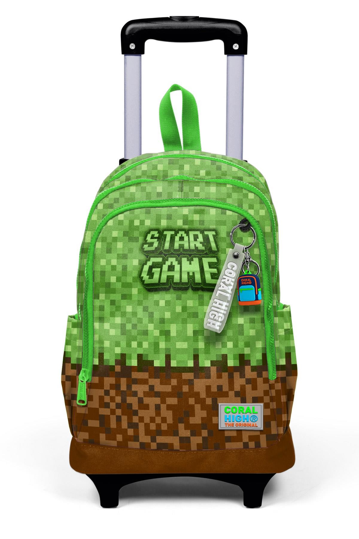Coral High Kids Yeşil Kahverengi High Craft Desenli Üç Bölmeli Çekçekli Okul Sırt Çantası 23976