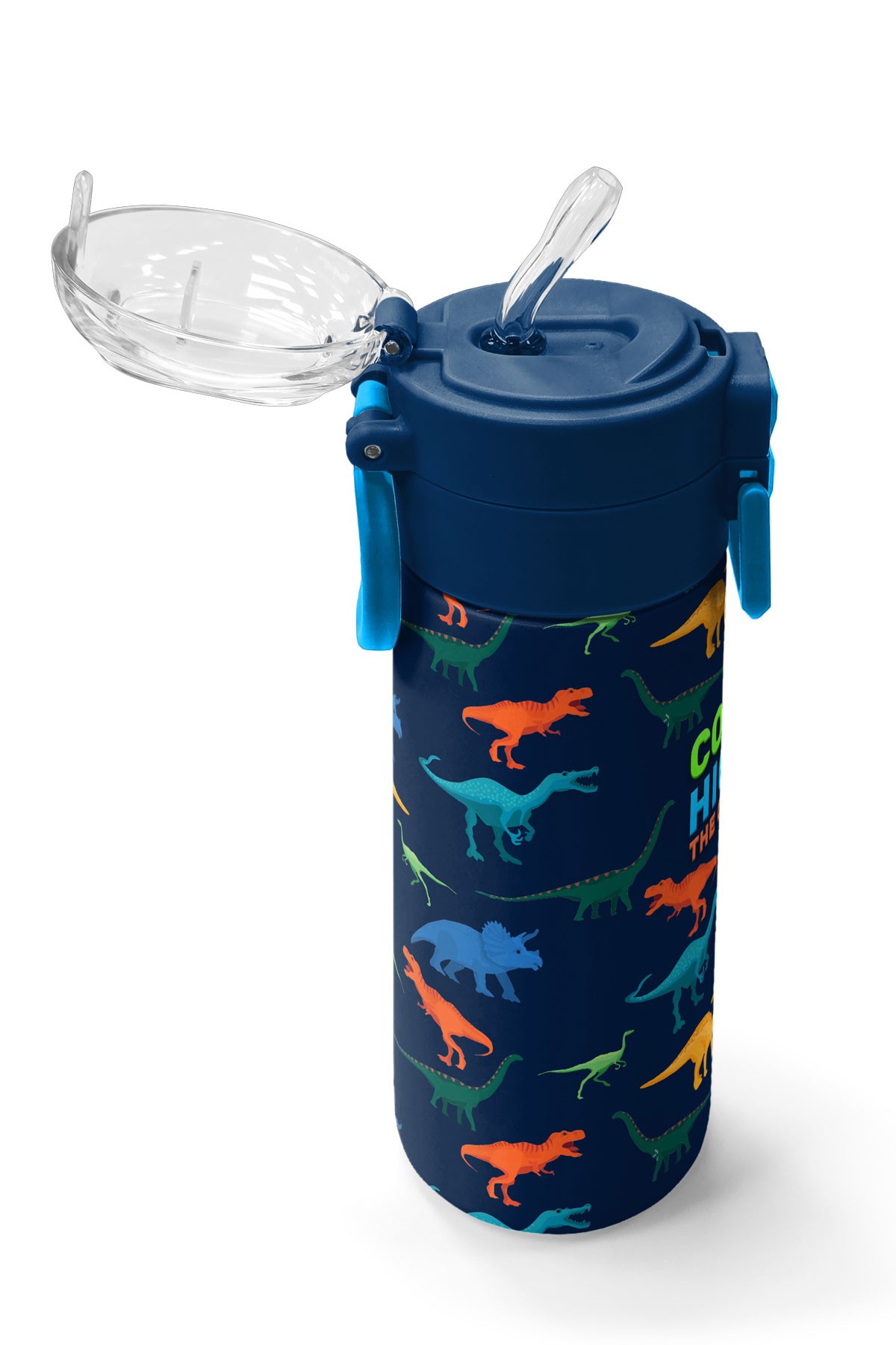 Coral High Kids Lacivert Mavi Dinozor Desenli Pipetli ve Direkt İçim Çelik Termos 500 ml 31907