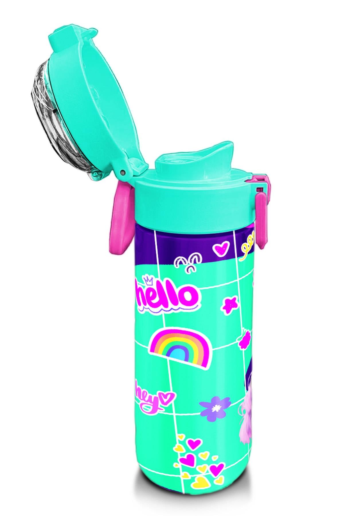 Coral High Kids Pembe Su Yeşili Flamingo Desenli Pipetli ve Direkt İçim Çelik Termos 500 ml 31811