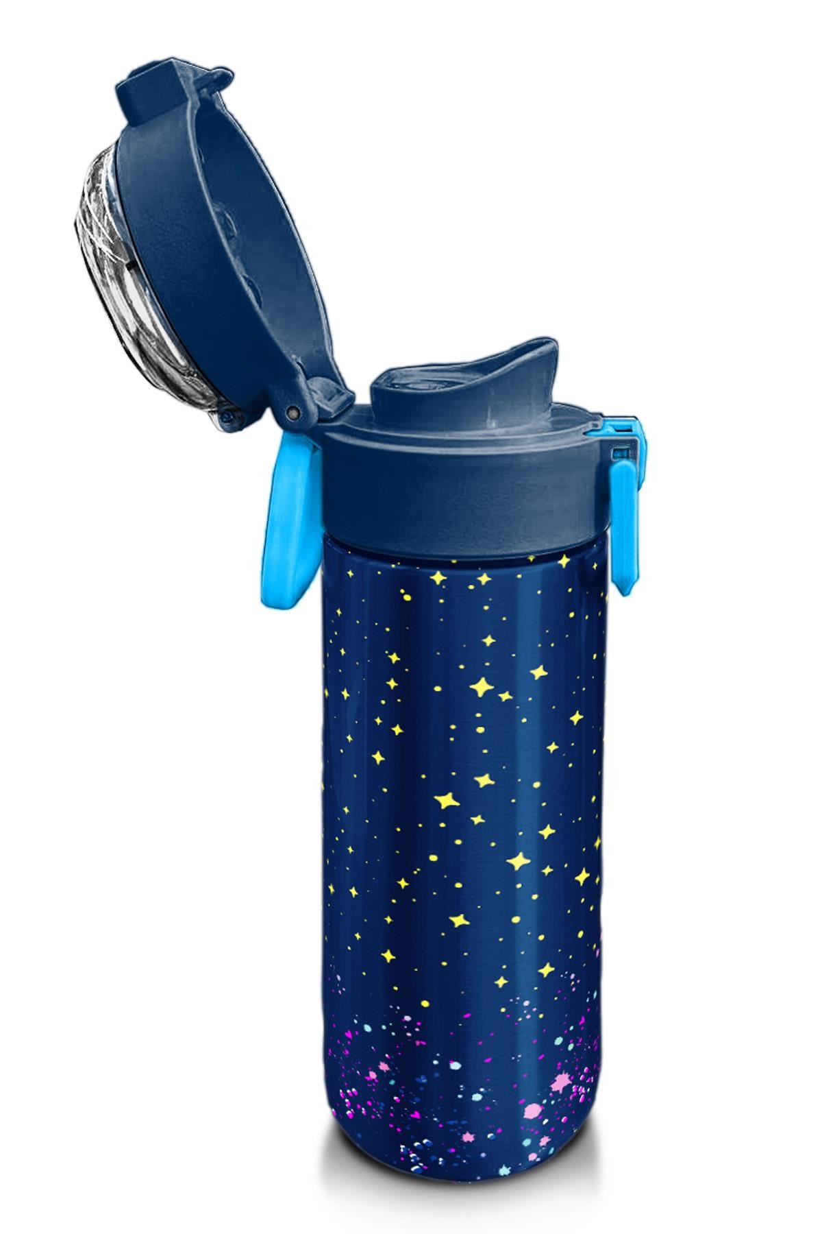 Coral High Kids Çok Renkli Lacivert Desenli Pipetli ve Direkt İçim Çelik Termos 500 ml 31848