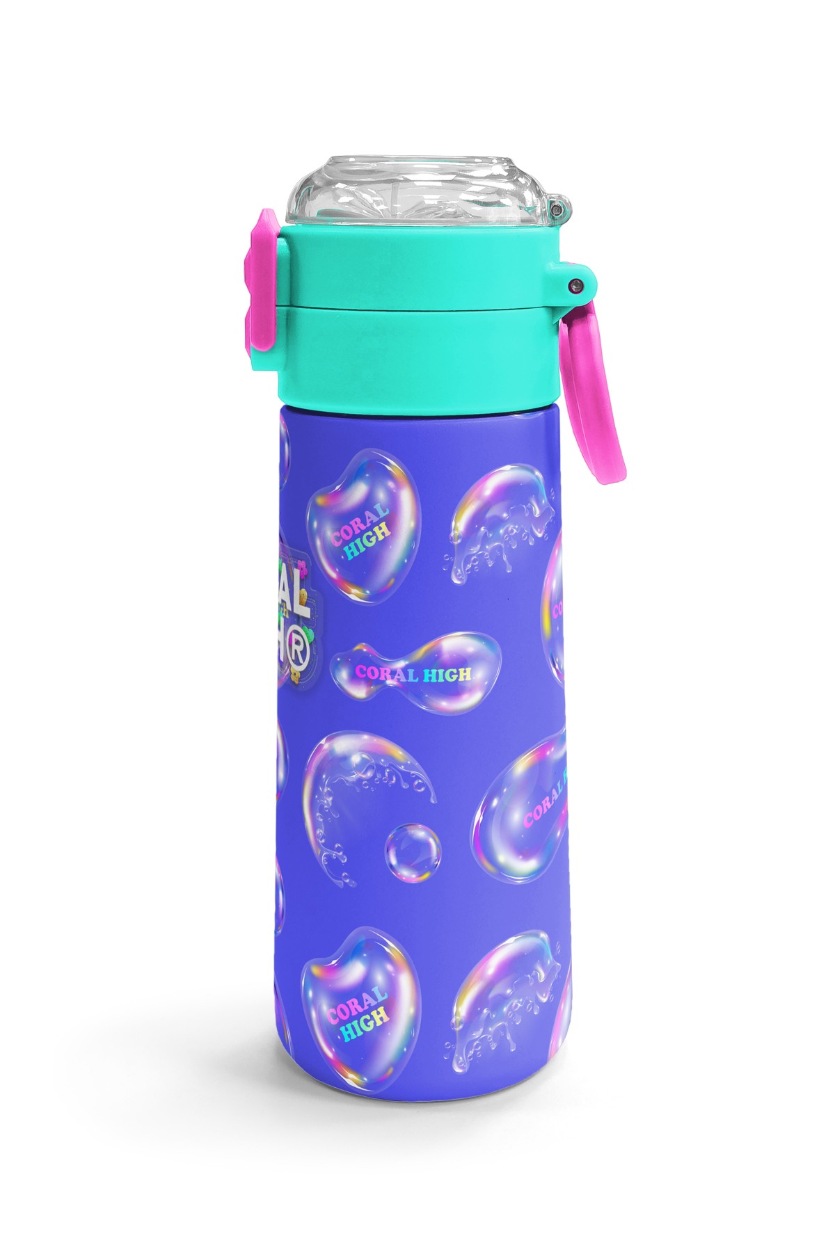Coral High Kids Lavanta Pembe Baloncuk Desenli Pipetli ve Direkt İçim Çelik Termos 500 ml 31981