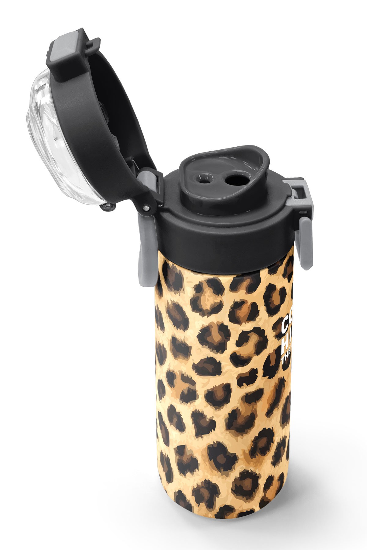 Coral High Kids Kahverengi Leopar Desenli Pipetli ve Direkt İçim Çelik Termos 500 ml 31881