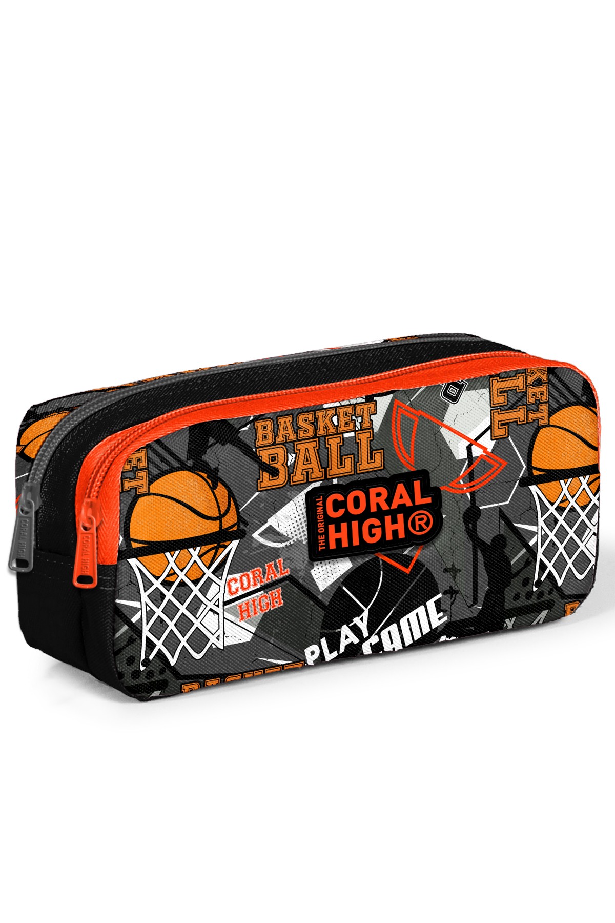 Coral High Kids Siyah Gri Basketbol Desenli İki Bölmeli Kalem Çantası 22164