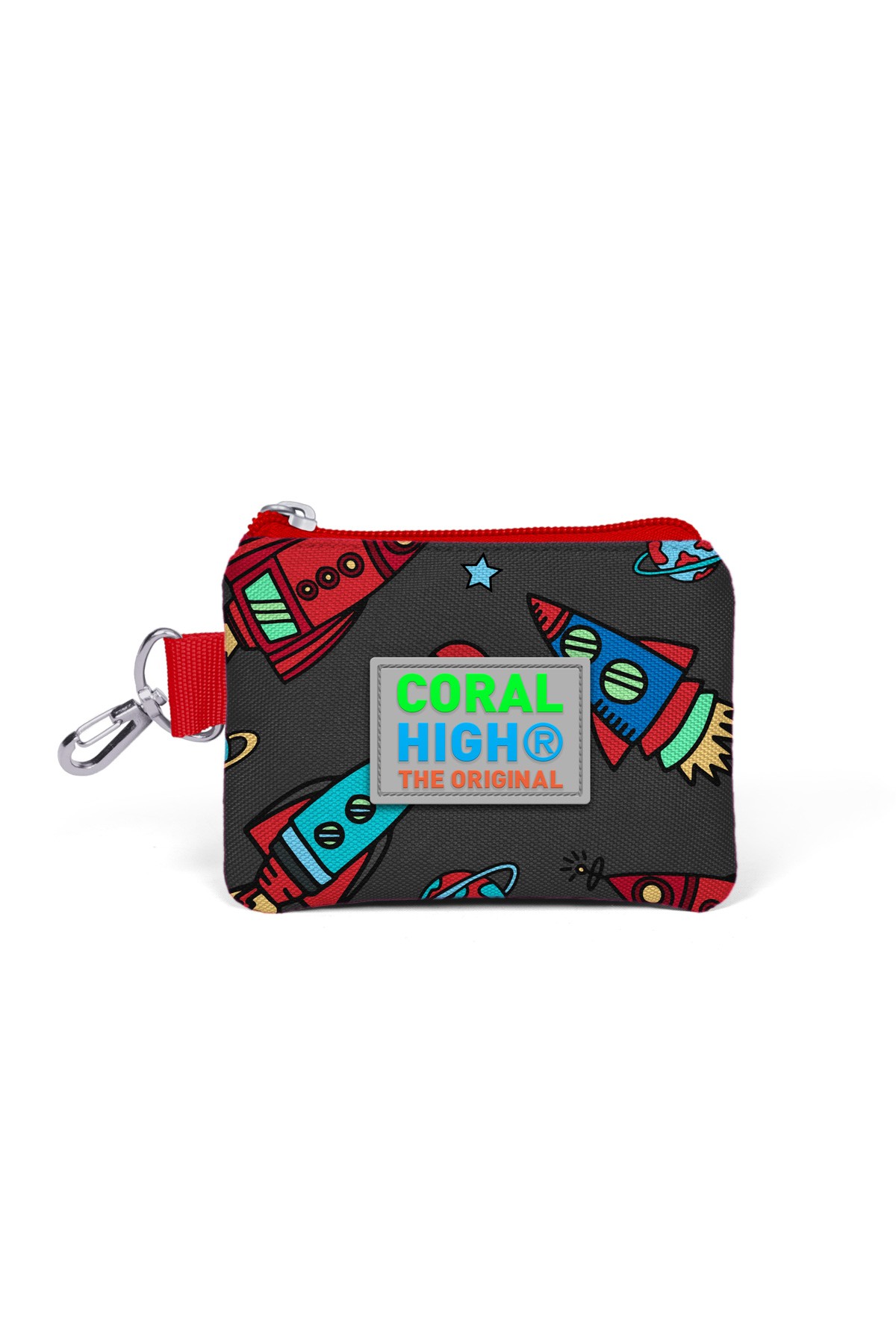 Coral High Kids Koyu Gri Kırmızı Uzay Desenli Bozuk Para Çantası 21730