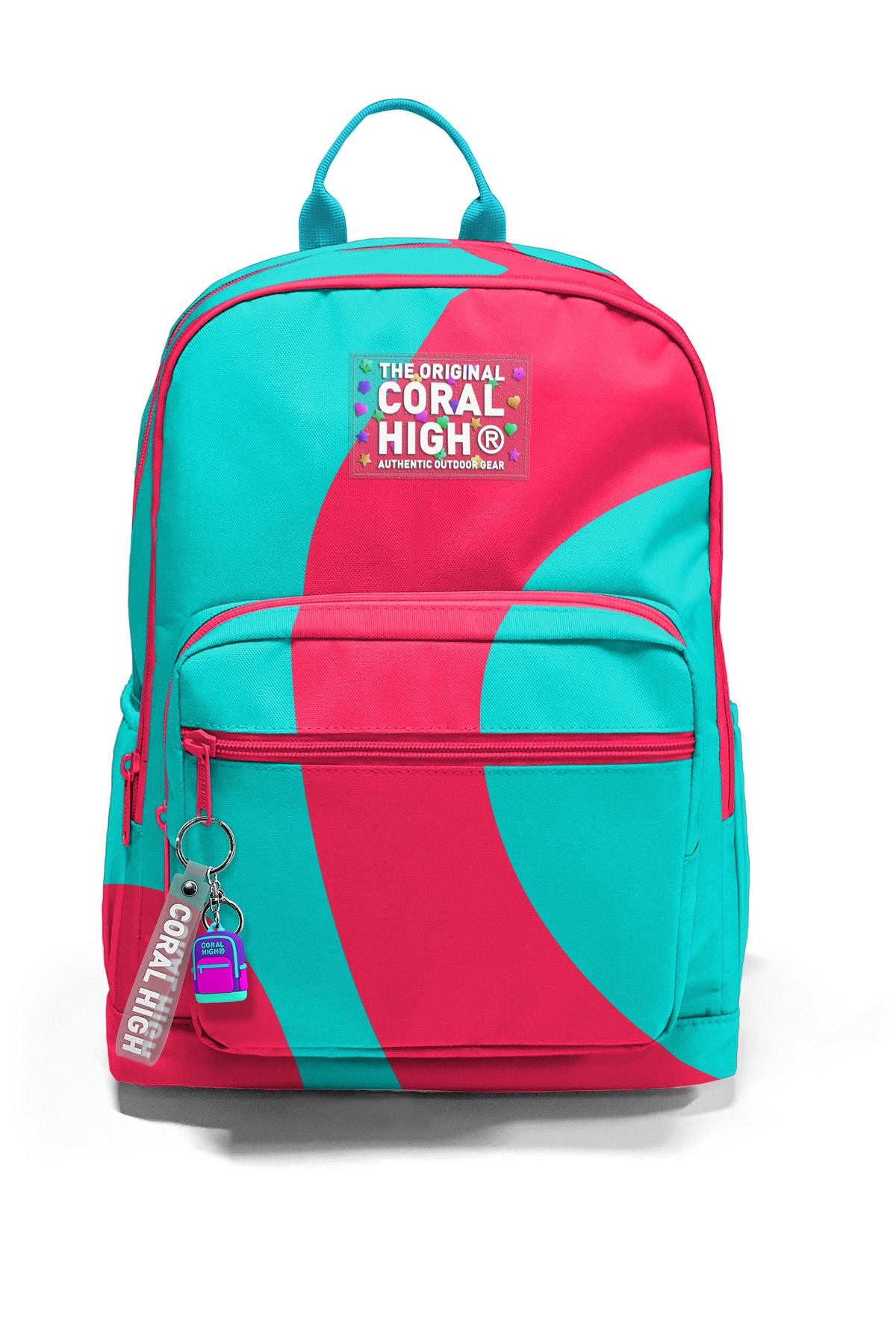 Coral High Neon Mercan Turkuaz Desenli Okul Sırt Çantası 23685