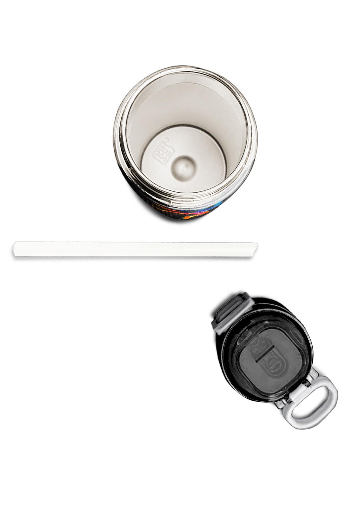 Coral High Kids Gri Basketbol Desenli Pipetli ve Direkt İçim Çelik Termos 500 ml 31856