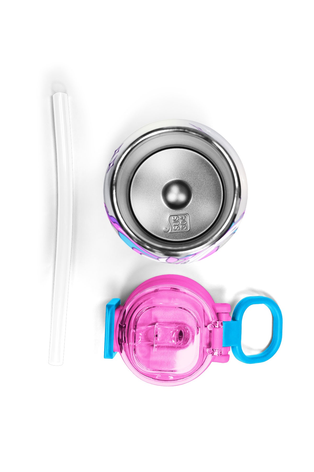 Coral High Kids Pembe Gümüş Unicorn Desenli Pipetli ve Direkt İçim Çelik Termos 500 ml 31821