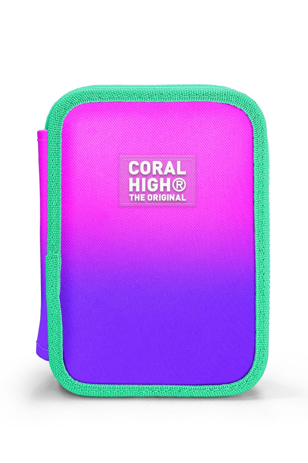 Coral High Kids Pembe Mor Renk Geçişli Çift Katlı Kalem Çanta 11137