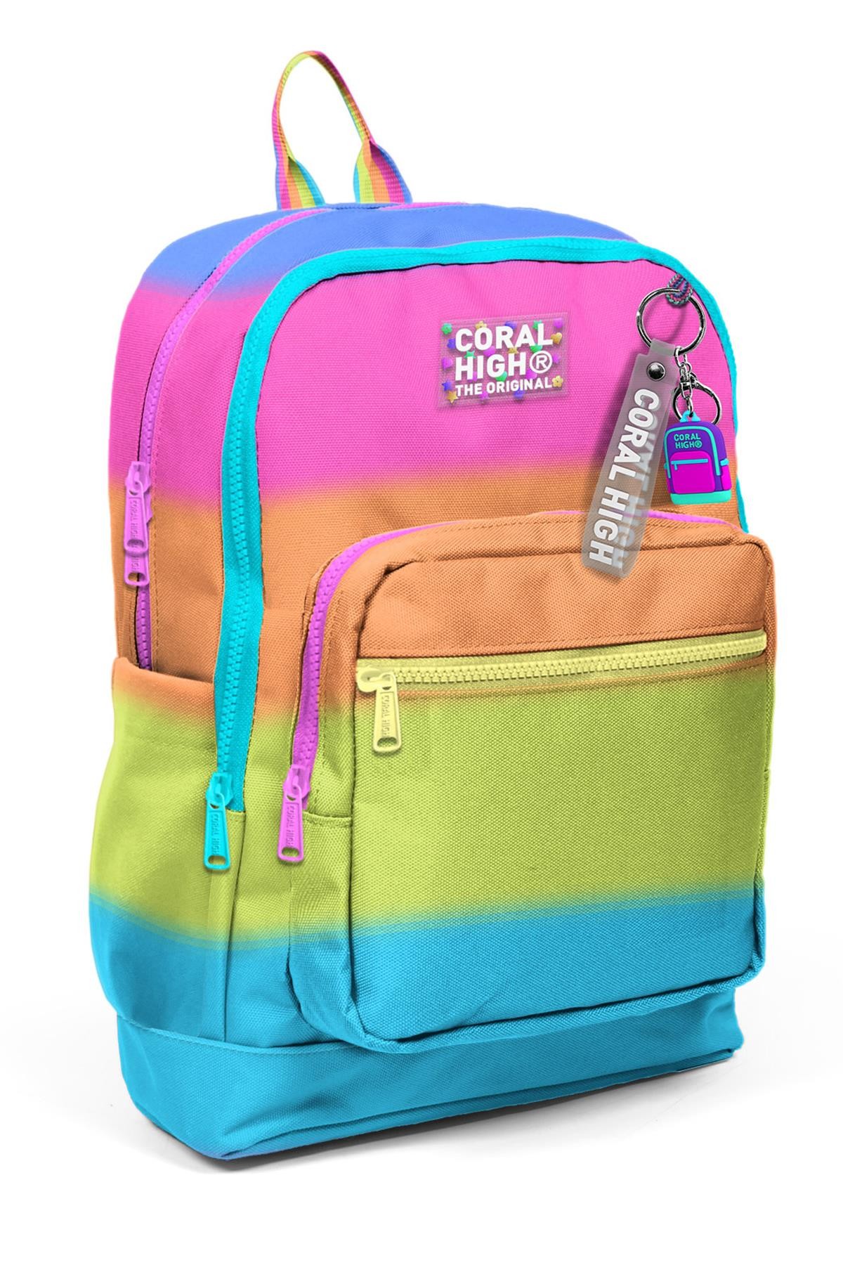 Coral High Kids Renkli Çizgili Dört Bölmeli Okul Sırt Çantası 23770