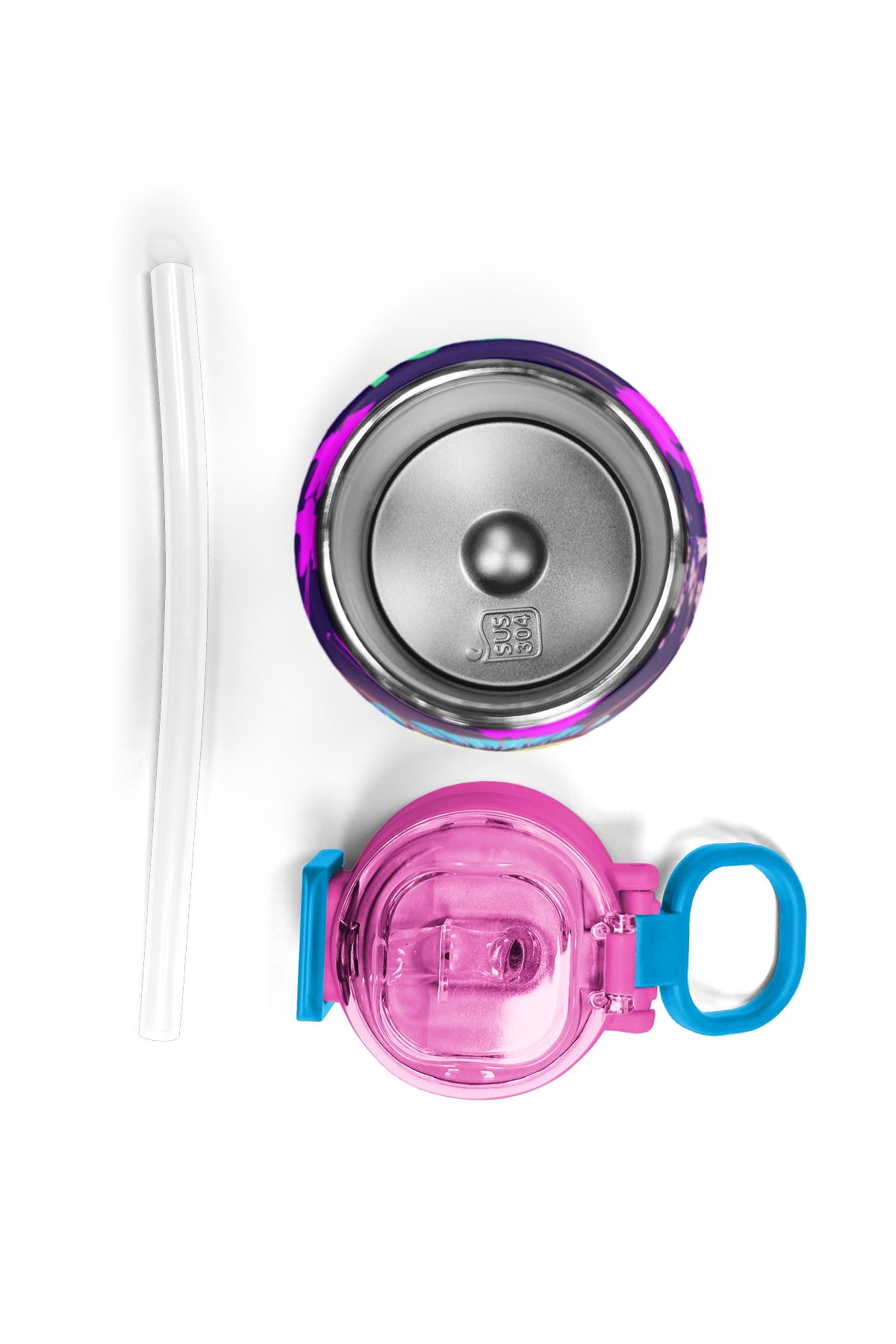 Coral High Kids Mor Pembe Anime Kedi Desenli Pipetli ve Direkt İçim Çelik Termos 500 ml 31954