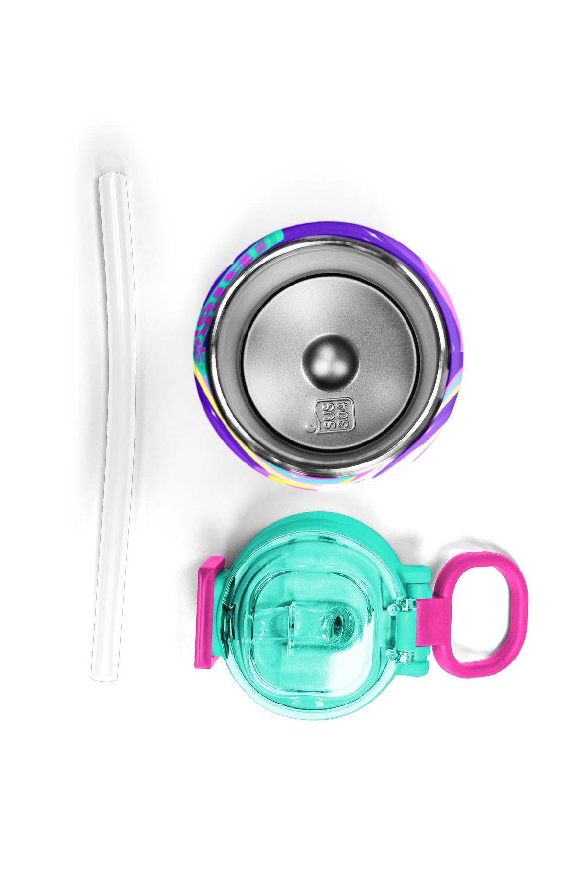 Coral High Kids Mor Su Yeşili Unicorn Desenli Pipetli ve Direkt İçim Çelik Termos 500 ml 31818